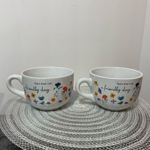 Disney Winnie the Pooh Among the Flowers Soup Mugs with handle set of 2 NWT - Picture 5 of 10